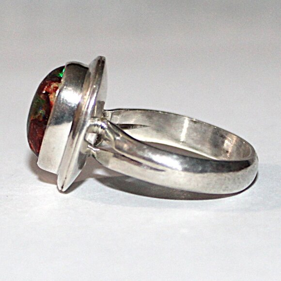 Sterling Silver Opal in Matrix Modern Geometric Ring - Picture 2 of 7